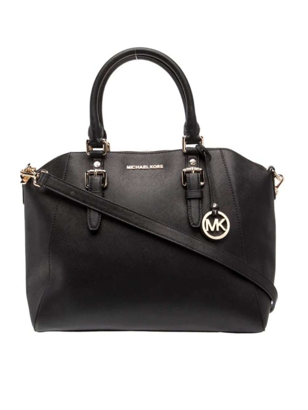 Michael Kors Ciara Leather Large Top Handle Bag Satchel with Gold Tone, Black